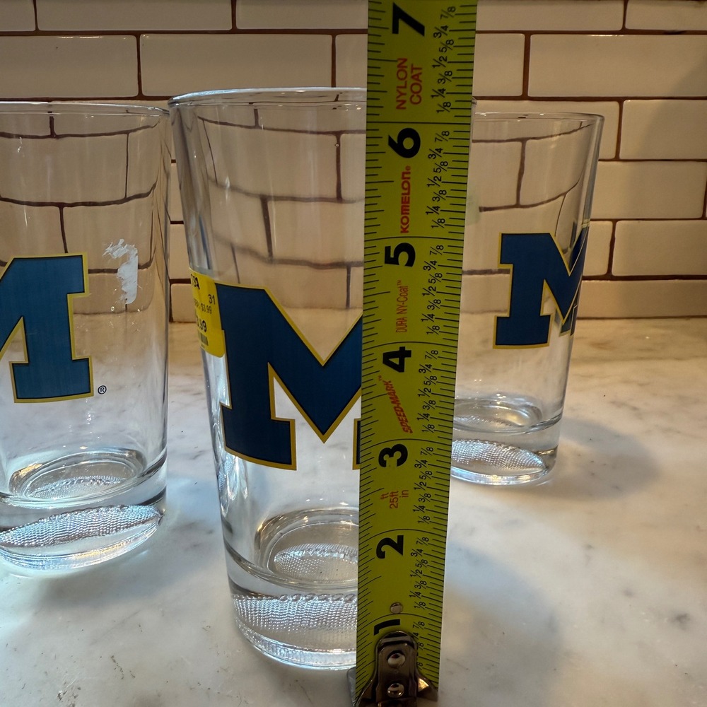 Michigan Wolverines Pint Glasses Set of 3 NCAA Football University M Logo - Picture 2 of 6